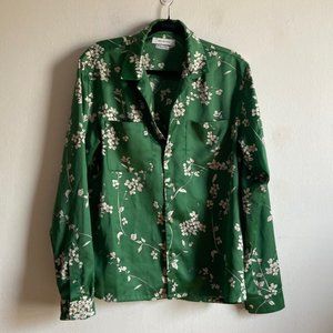 UO Urban Outfitters Green Floral Cottagecore Relax Satin Buttons